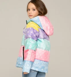 Mädchen-Daunenjacke mit Kapuze und Bandana-Print