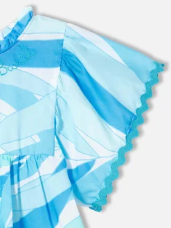 Mädchenkleid mit hellblauem Palmenprint