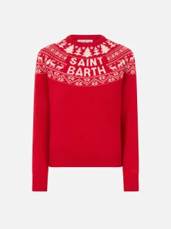 Mädchenpullover im norwegischen Stil mit Saint-Barth-Aufdruck