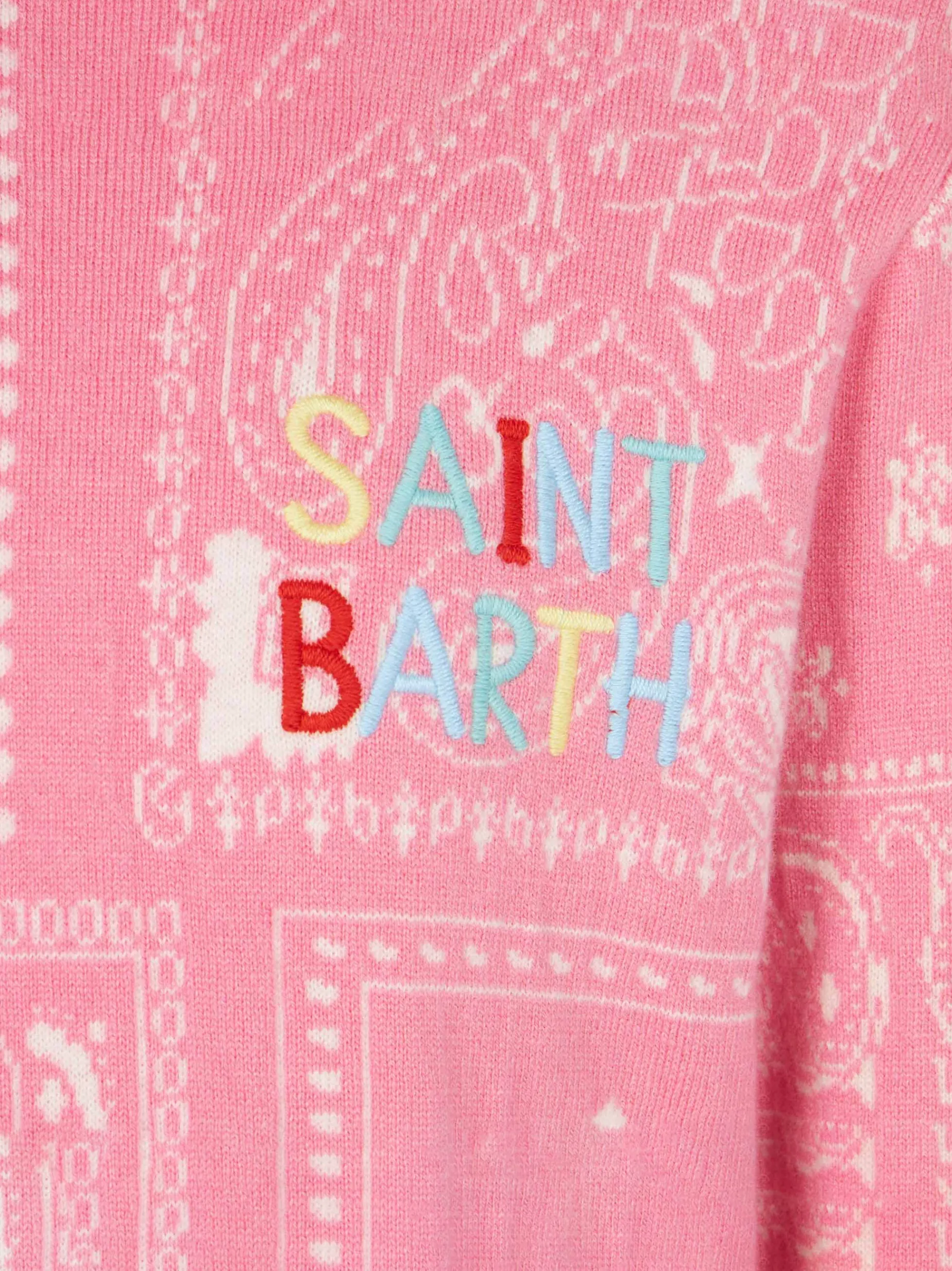 Mädchenpullover mit Bandanna-Print und Saint-Barth-Stickerei