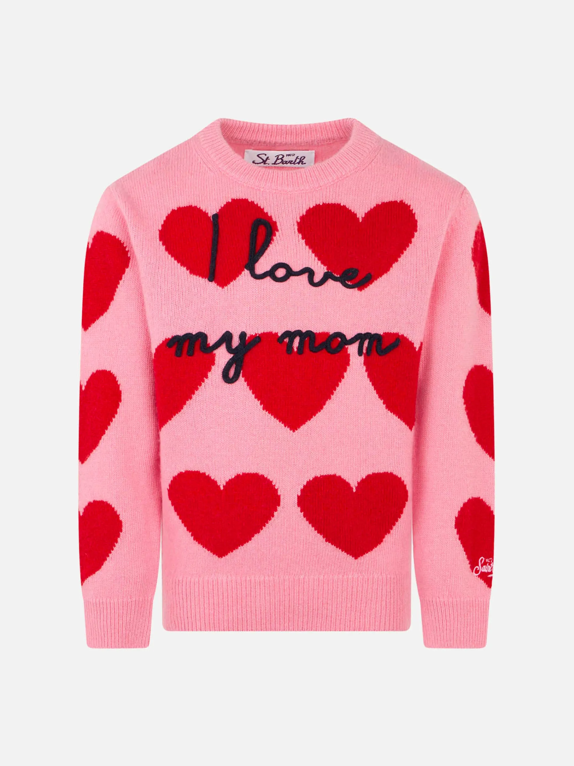 Mädchenpullover mit Herzaufdruck und „I Love my Mom“-Stickerei