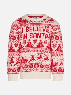 Mädchenpullover mit „I believe in Santa“-Jacquard-Print