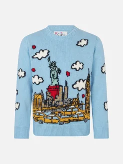 Mädchenpullover mit Rundhalsausschnitt und New-York-Postkarte