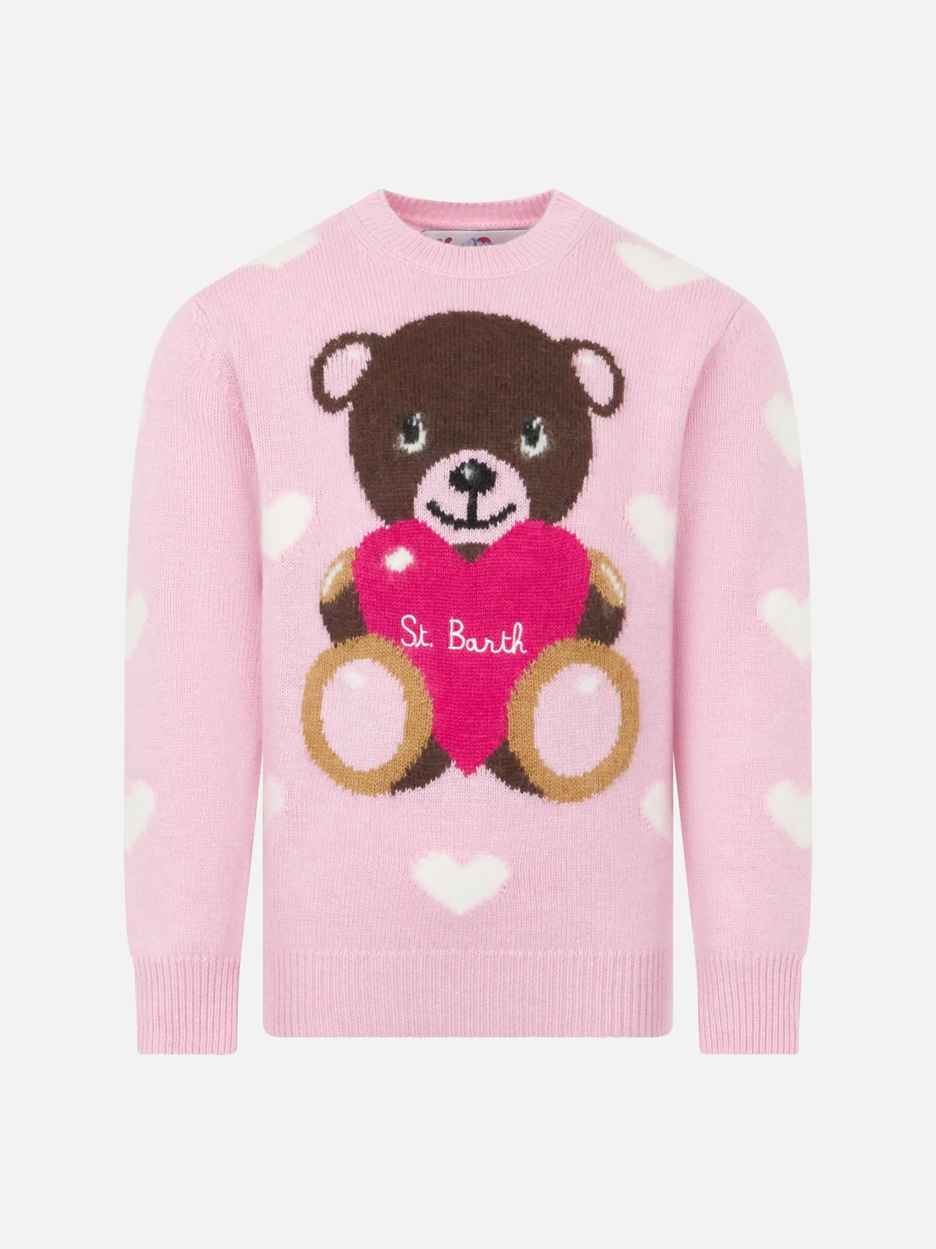 Mädchenpullover mit Rundhalsausschnitt und Teddybär-Stickerei