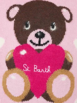 Mädchenpullover mit Rundhalsausschnitt und Teddybär-Stickerei