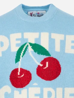 Mädchen-Pullover mit Rundhalsausschnitt und Kirsch-Strass-Print