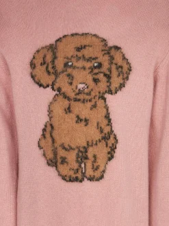 Mädchenpullover mit Rundhalsausschnitt und Hundeaufdruck