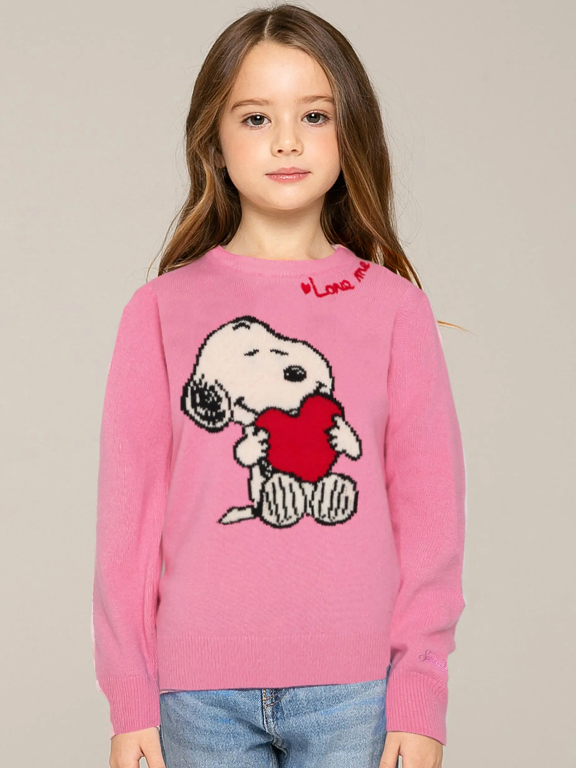 Mädchenpullover mit Snoopy-Print und „Love me“-Stickerei | Peanuts™ Sonderausgabe