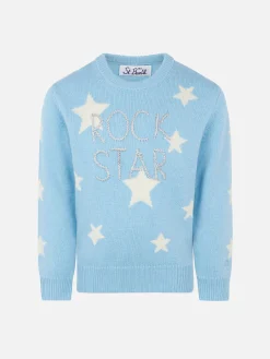 Mädchenpullover mit Sternenaufdruck und Rockstar-Stickerei