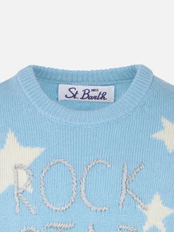 Mädchenpullover mit Sternenaufdruck und Rockstar-Stickerei