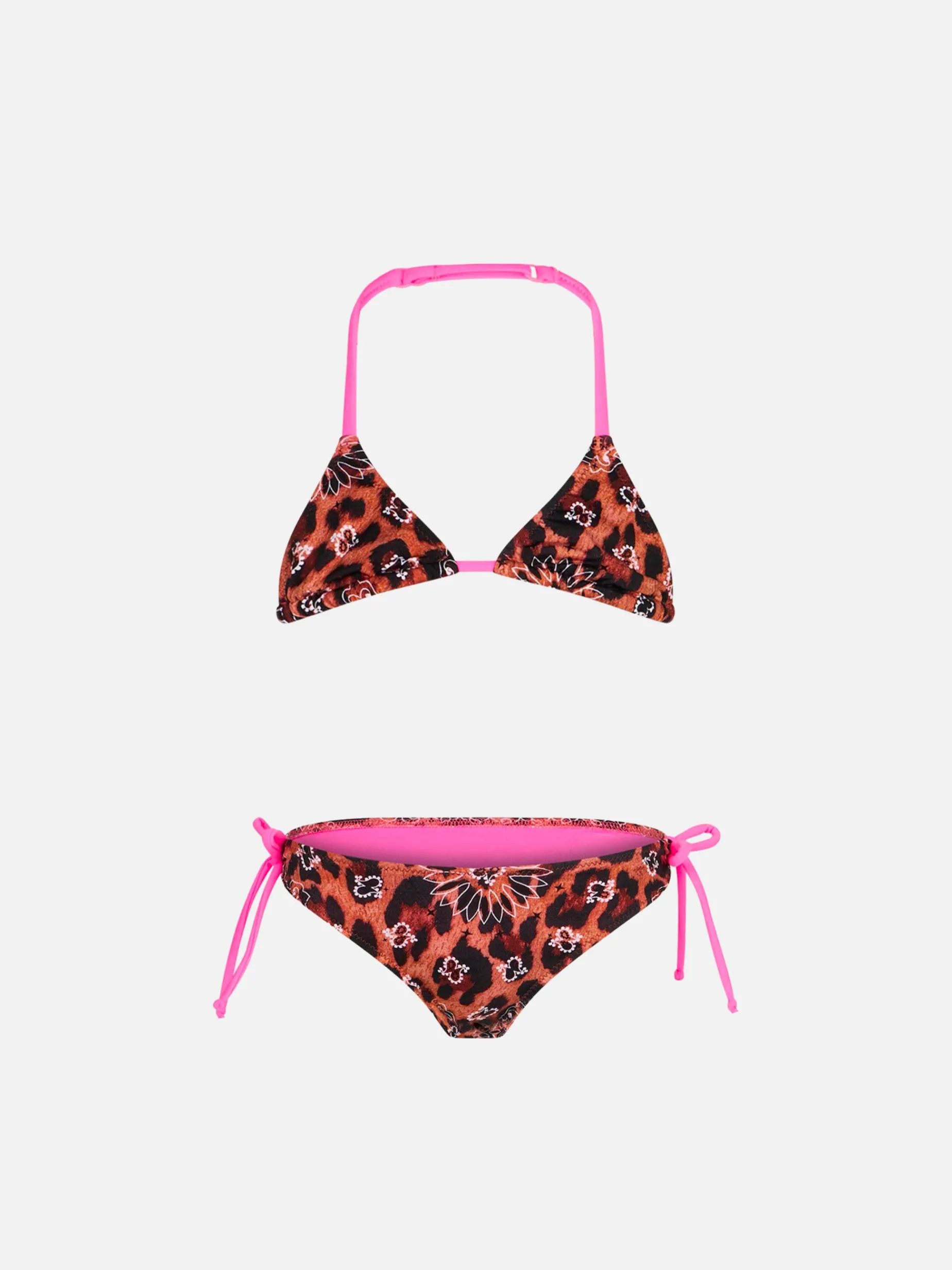 Mädchen-Triangel-Bikini mit Leo-Kopftuch-Print