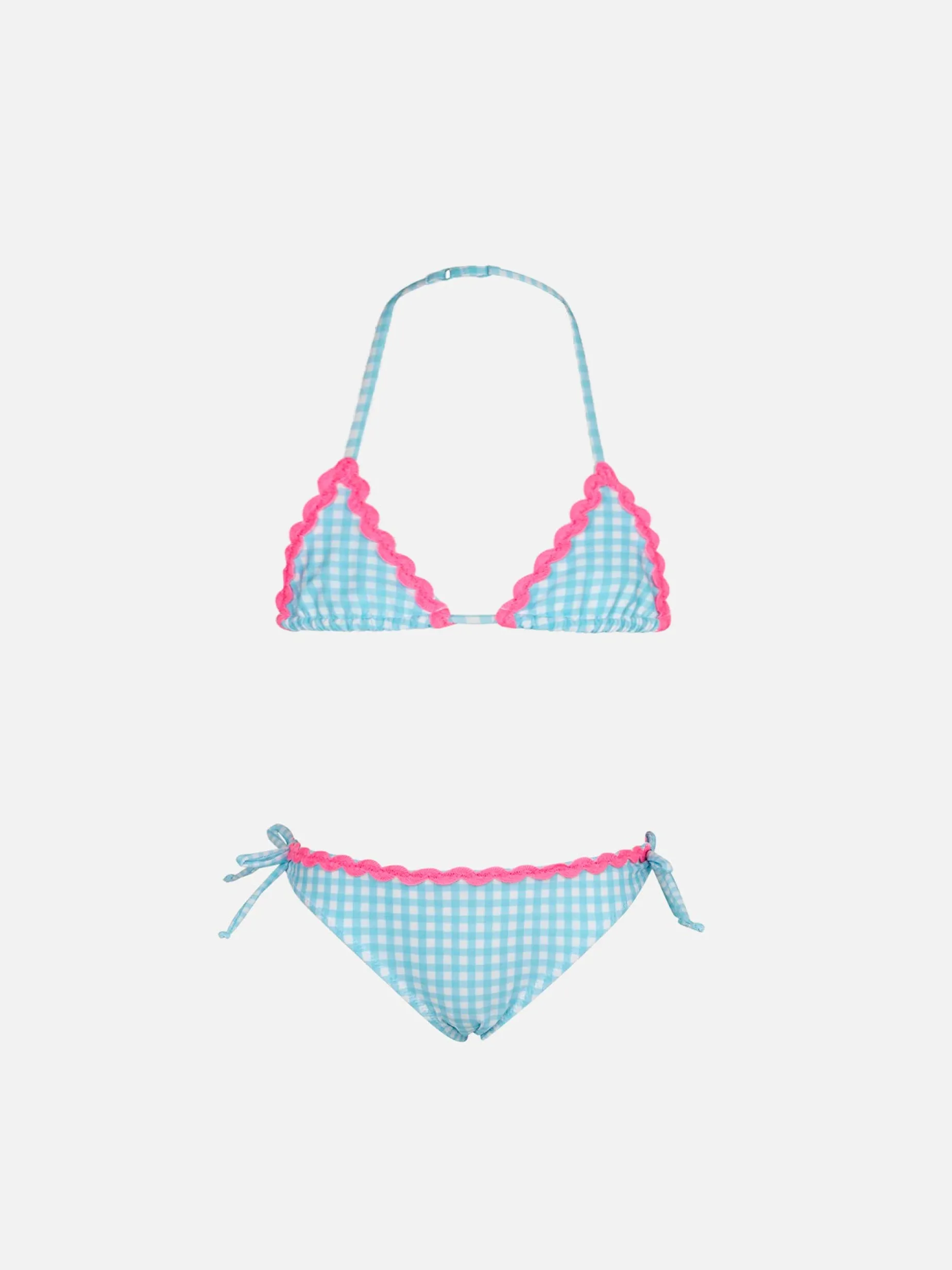 Mädchen-Triangel-Bikini mit hellblauem Gingham-Print
