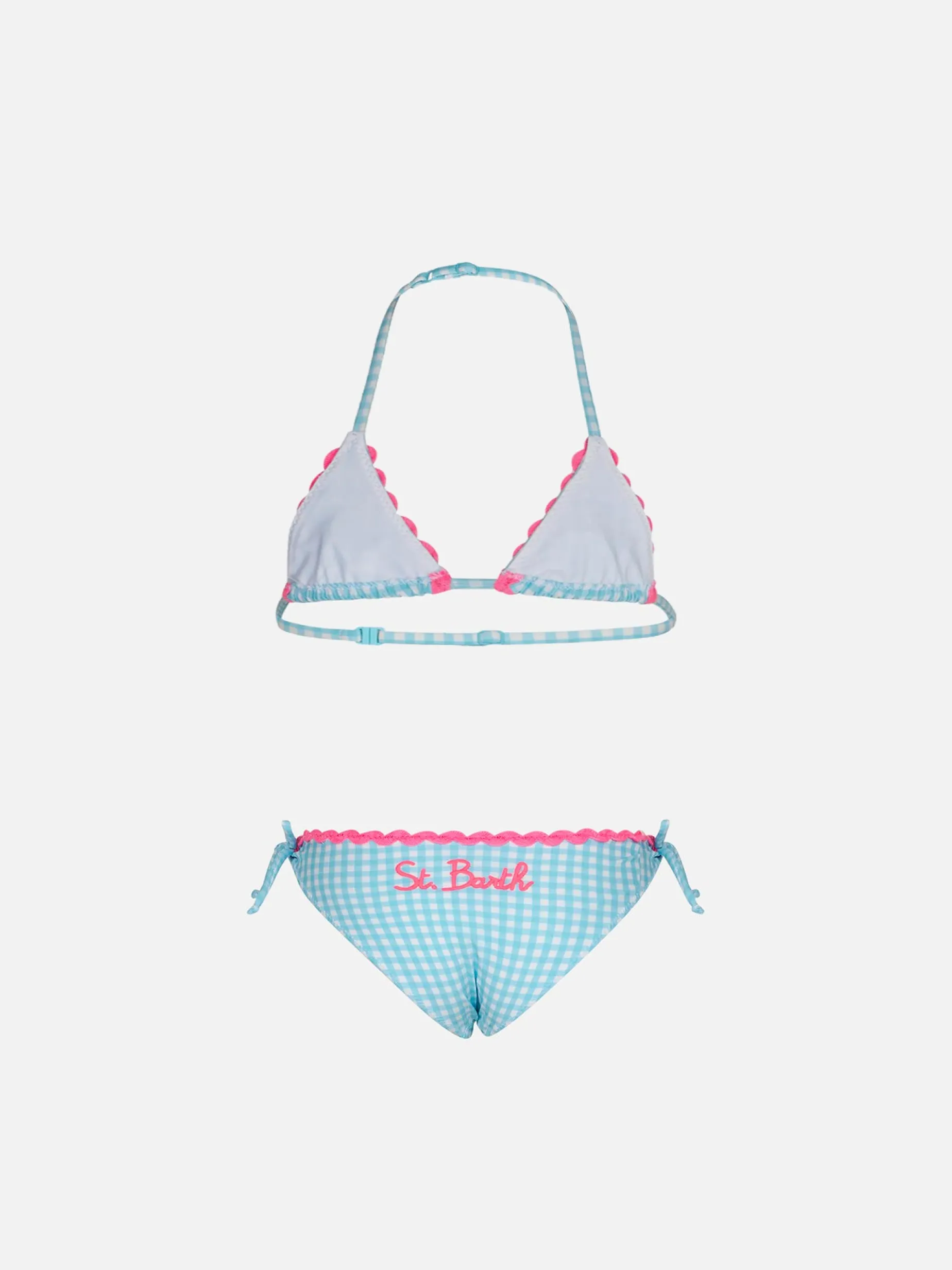 Mädchen-Triangel-Bikini mit hellblauem Gingham-Print
