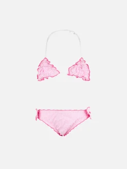 Mädchen-Triangel-Seersucker-Bikini mit Streifen