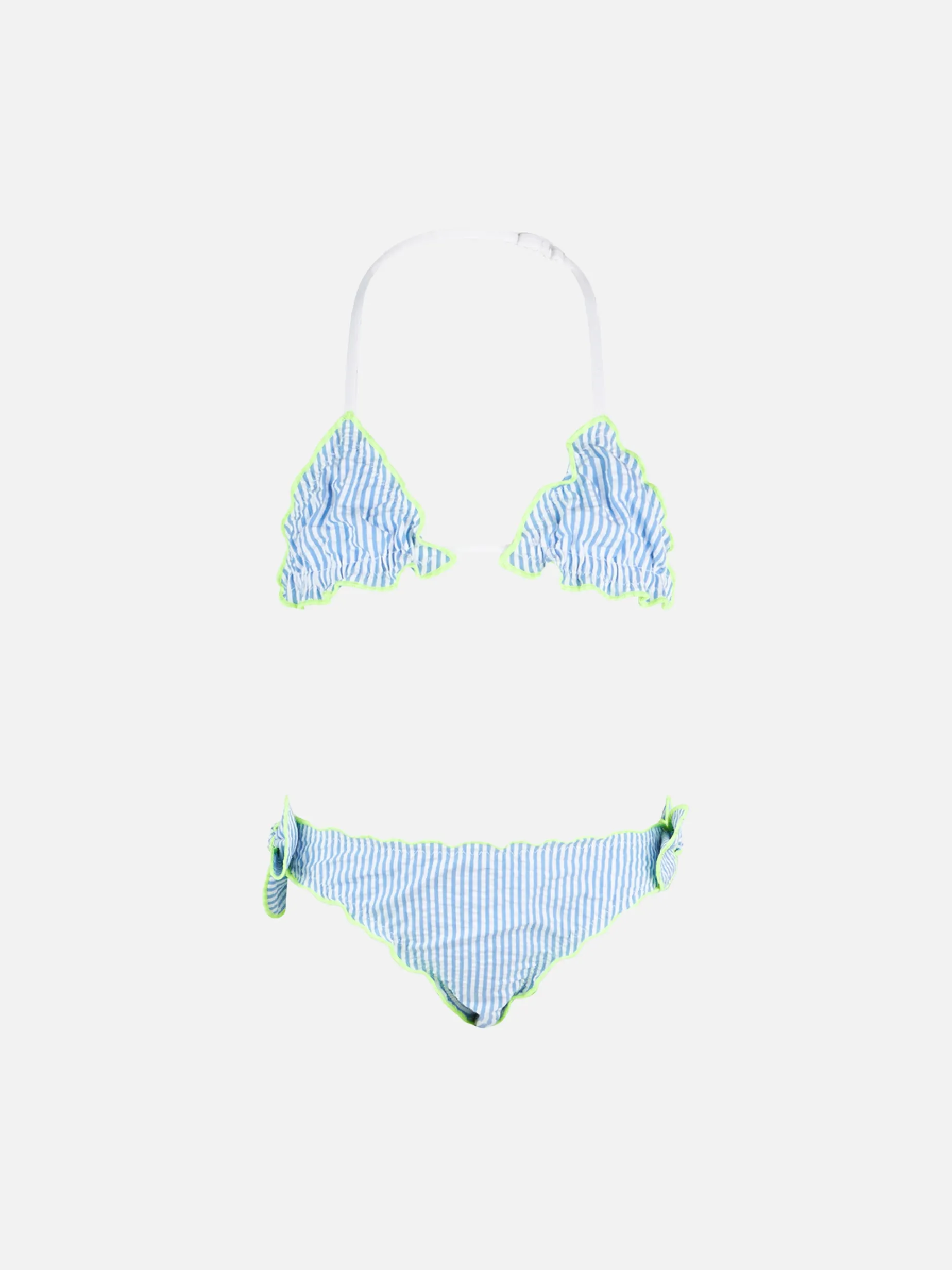 Mädchen-Triangel-Seersucker-Bikini mit Streifen