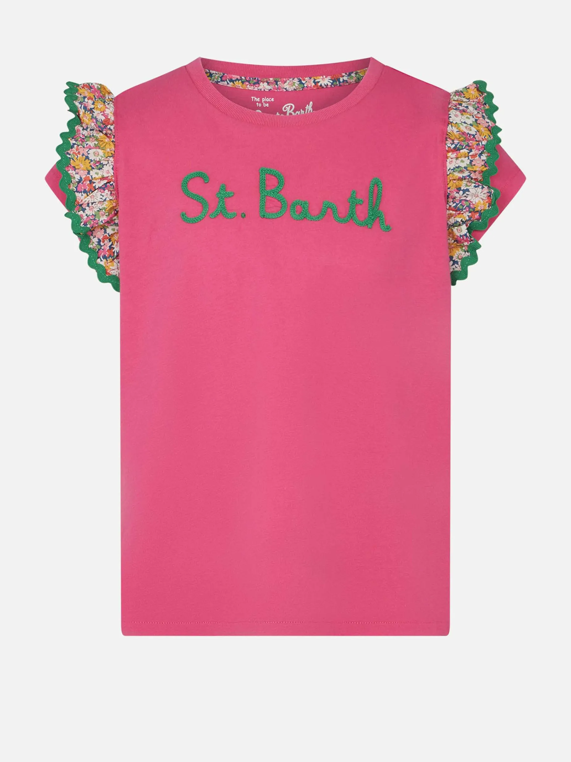 Mädchen-T-Shirt aus Baumwolle mit Volant und Stickerei