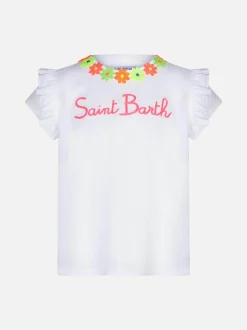 Mädchen-T-Shirt aus Baumwolle mit Volant und Stickerei