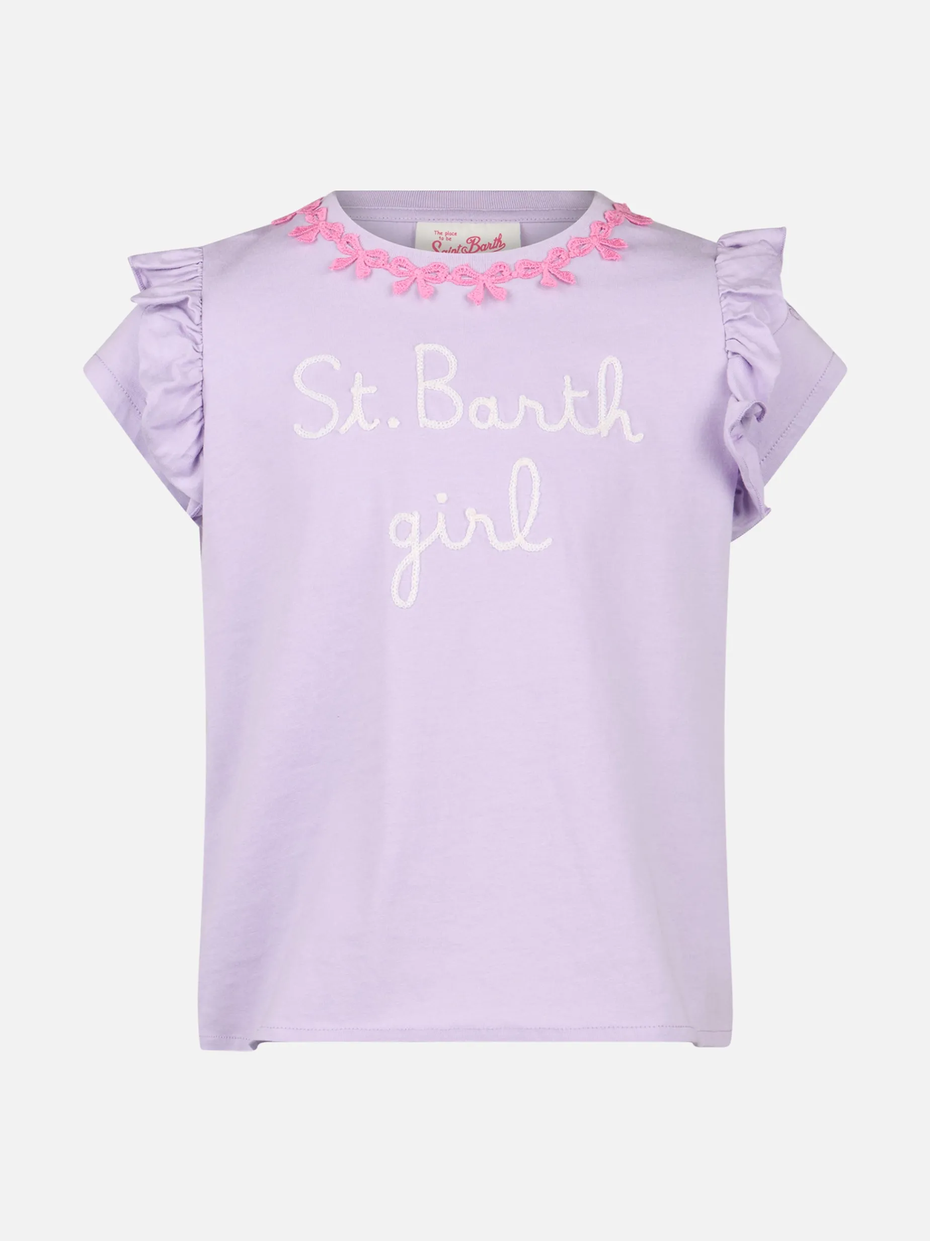 Mädchen-T-Shirt aus Baumwolle mit Volant und Stickerei