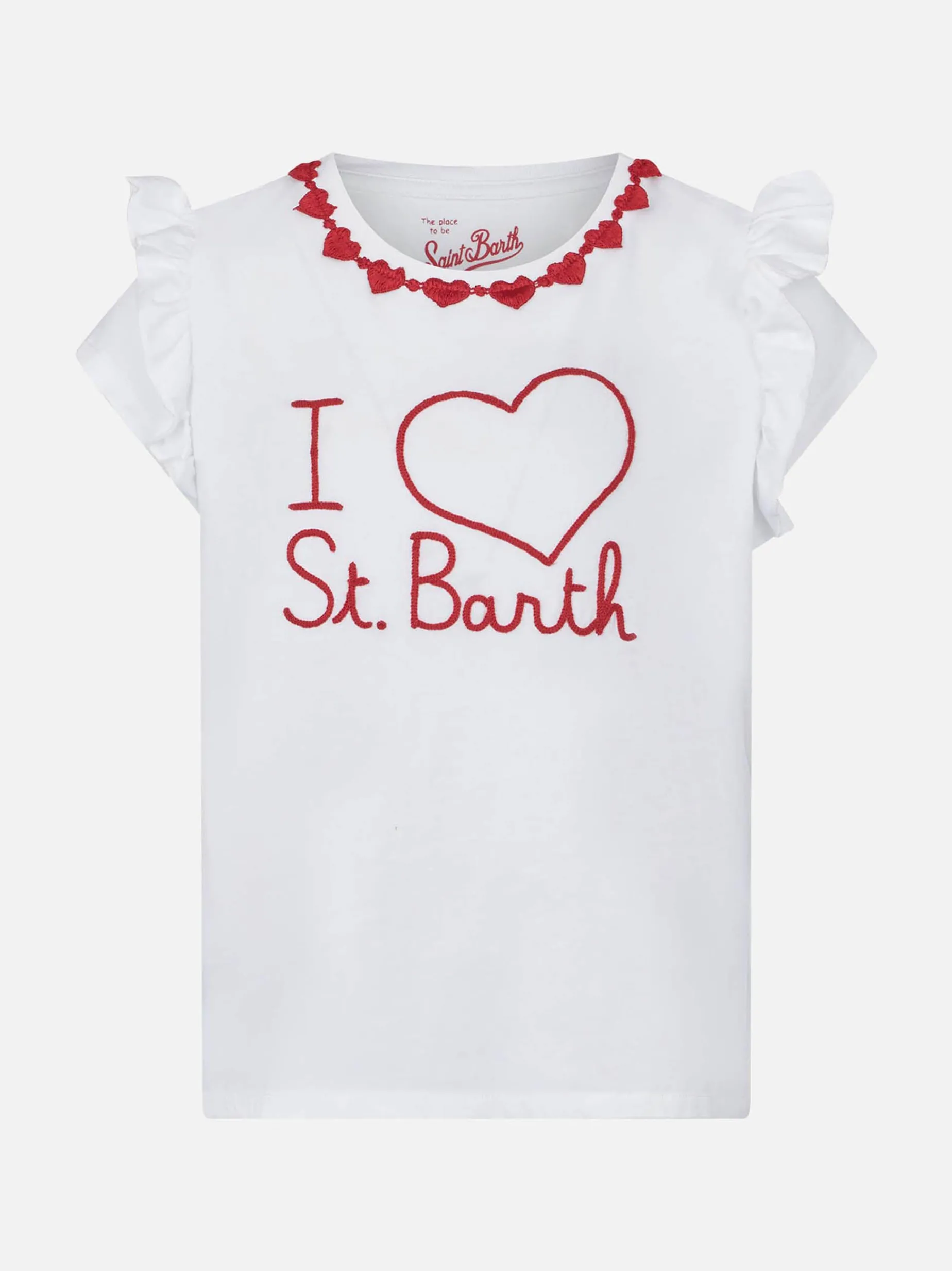 Mädchen-T-Shirt aus Baumwolle mit Volant und Stickerei