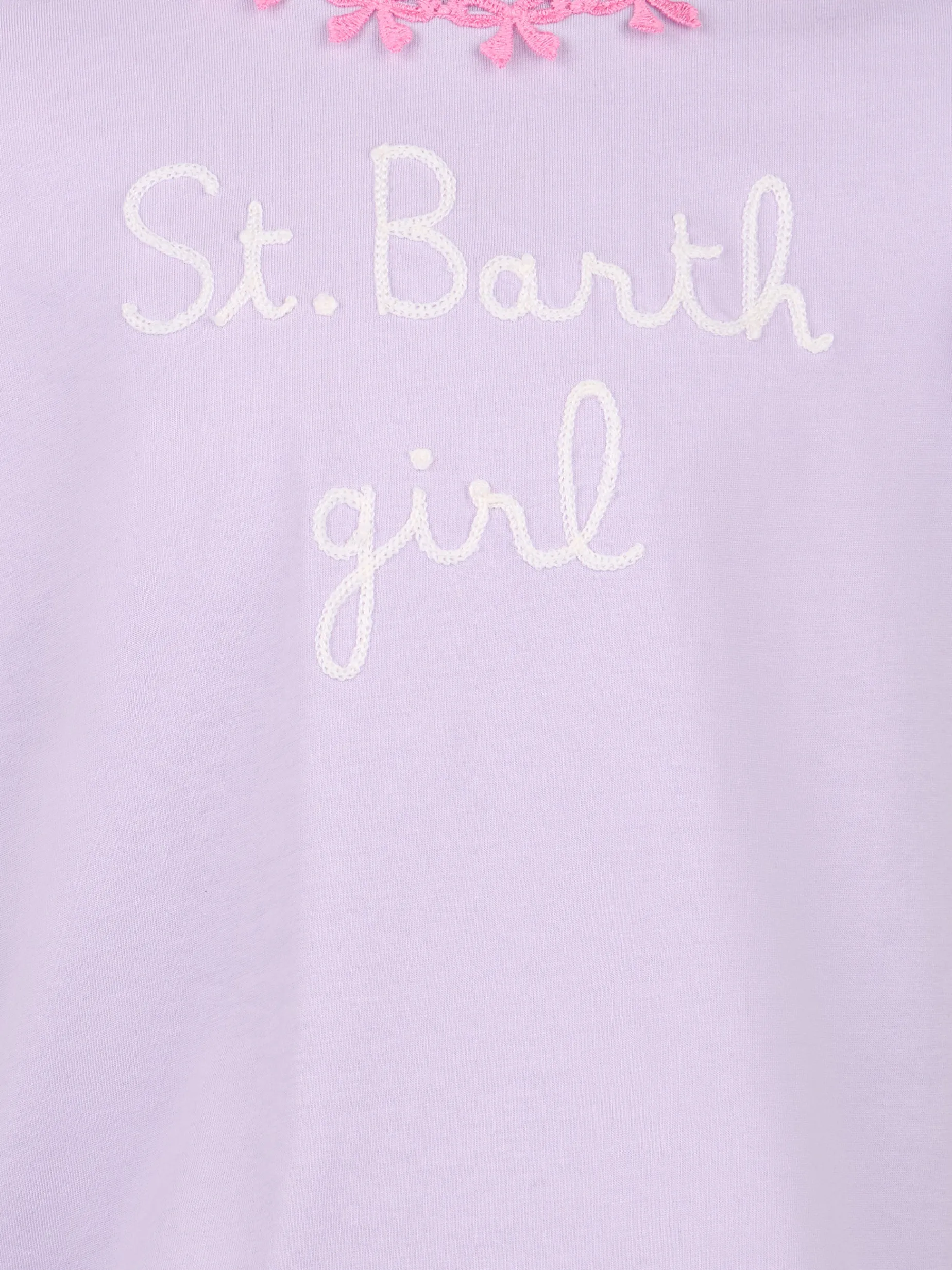Mädchen-T-Shirt aus Baumwolle mit Volant und Stickerei