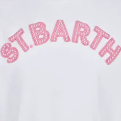 Mädchen-T-Shirt mit rosafarbenem St. Barth-Aufnäher