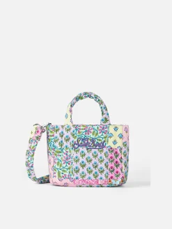 Mehrfarbige, gesteppte Soft Tote Mini-Tasche mit Blumenmuster