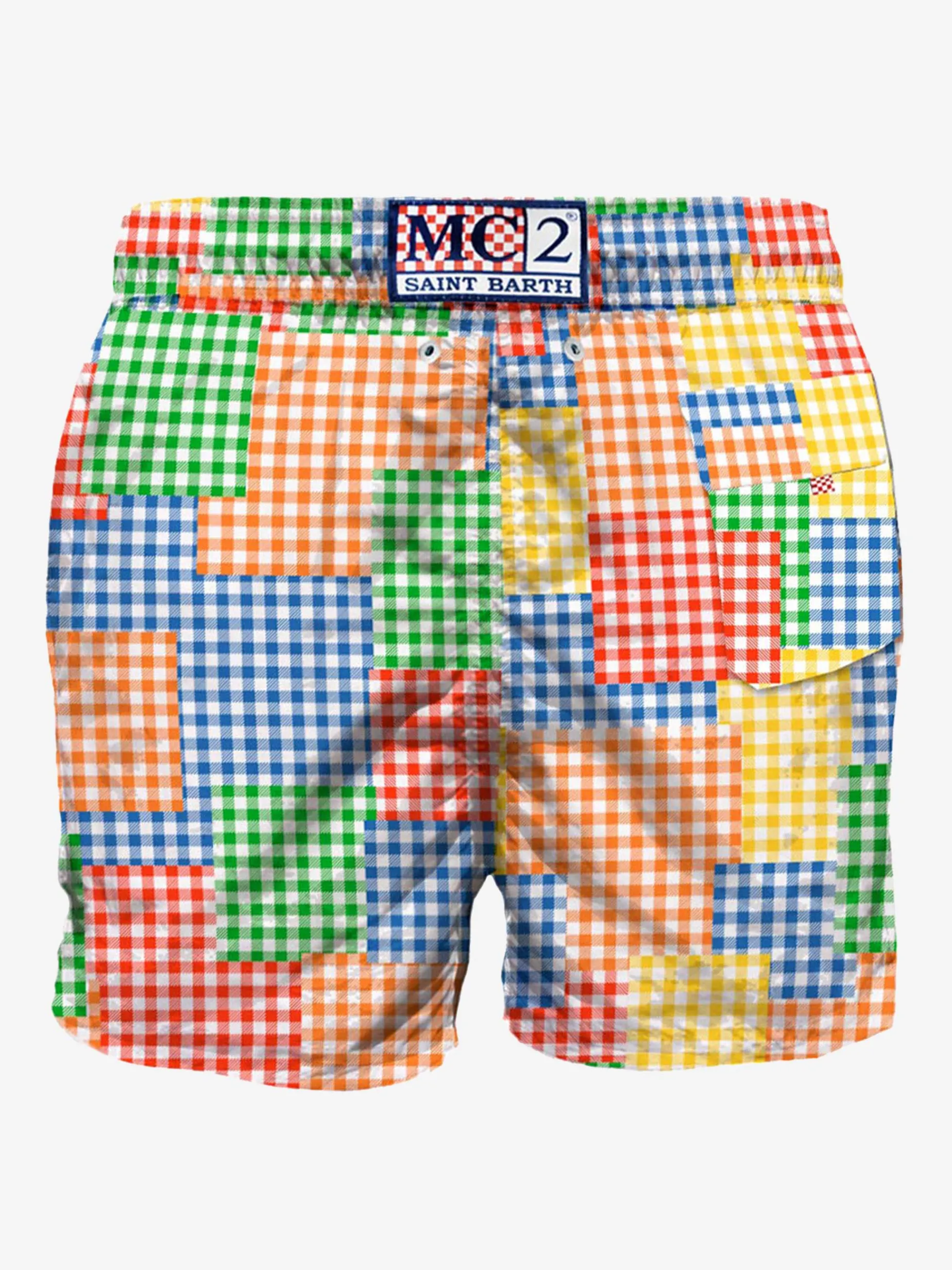Mehrfarbige Herren-Badeshorts mit Gingham-Karomuster