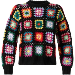 Mehrfarbiger Häkelpullover für Damen