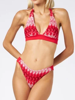Mehrfarbiger roter Chevron-Strick-Triangel-Bikini