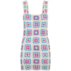 Mehrfarbiges Häkelkleid für Damen