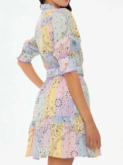 Mehrfarbiges kurzes Bandanna-Leinenkleid „Daisi“
