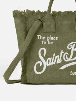 Militärgrüne Colette Leinenhandtasche mit Saint Barth Logo-Print