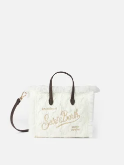 Mini Vanity – weiße Handtasche aus Wollzopfmuster