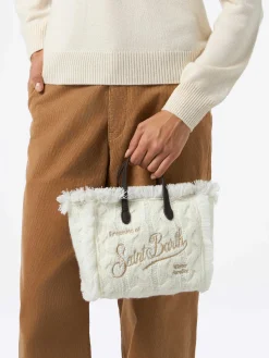 Mini Vanity – weiße Handtasche aus Wollzopfmuster