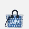 Mini-Kosmetiktasche aus Baumwollcanvas mit indigoblauem Blumendruck