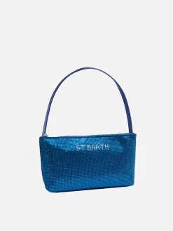 Minitasche mit blauen Strasssteinen