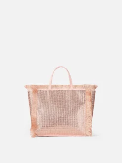 Mini-Vanity-Tasche mit Fransen und roségoldenen Strasssteinen