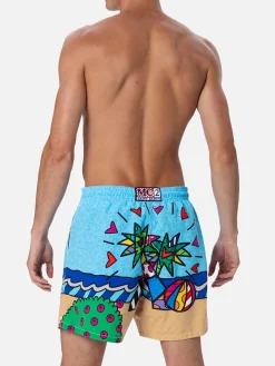 Mittellange Badeshorts Gustavia für Herren mit platziertem Aufdruck von Britto Design | ©BRITTO SPECIAL EDITION
