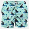 Mittellange Badeshorts mit Affen und Haien