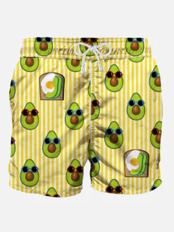 Mittellange Badeshorts mit Avocado-Toast-Streifendruck