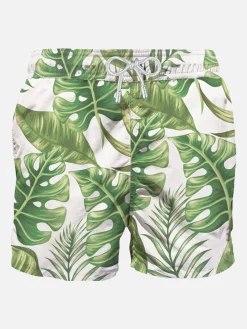 Mittellange Badeshorts mit tropischem Print