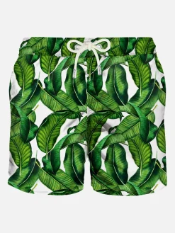 Mittellange Badeshorts mit Bananenblätter-Print