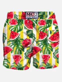 Mittellange Badeshorts mit Wassermelonen-Print