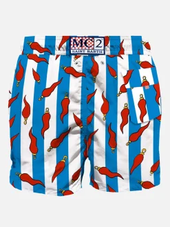 Mittellange Badeshorts mit Glücksbringer-Aufdruck