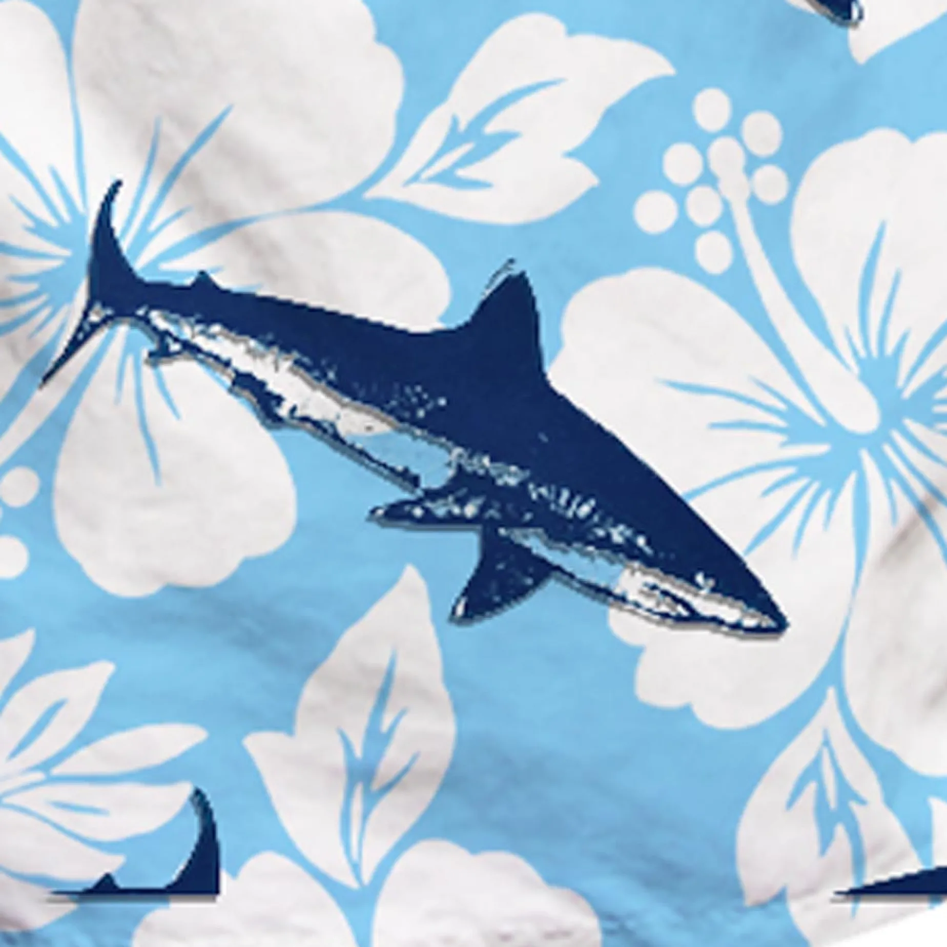 Mittellange Badeshorts mit Sharks-Samtdruck