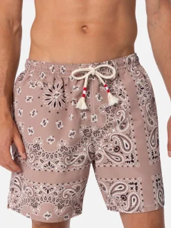 Mittellange beige Bandana-Badeshorts für Herren von Caprese