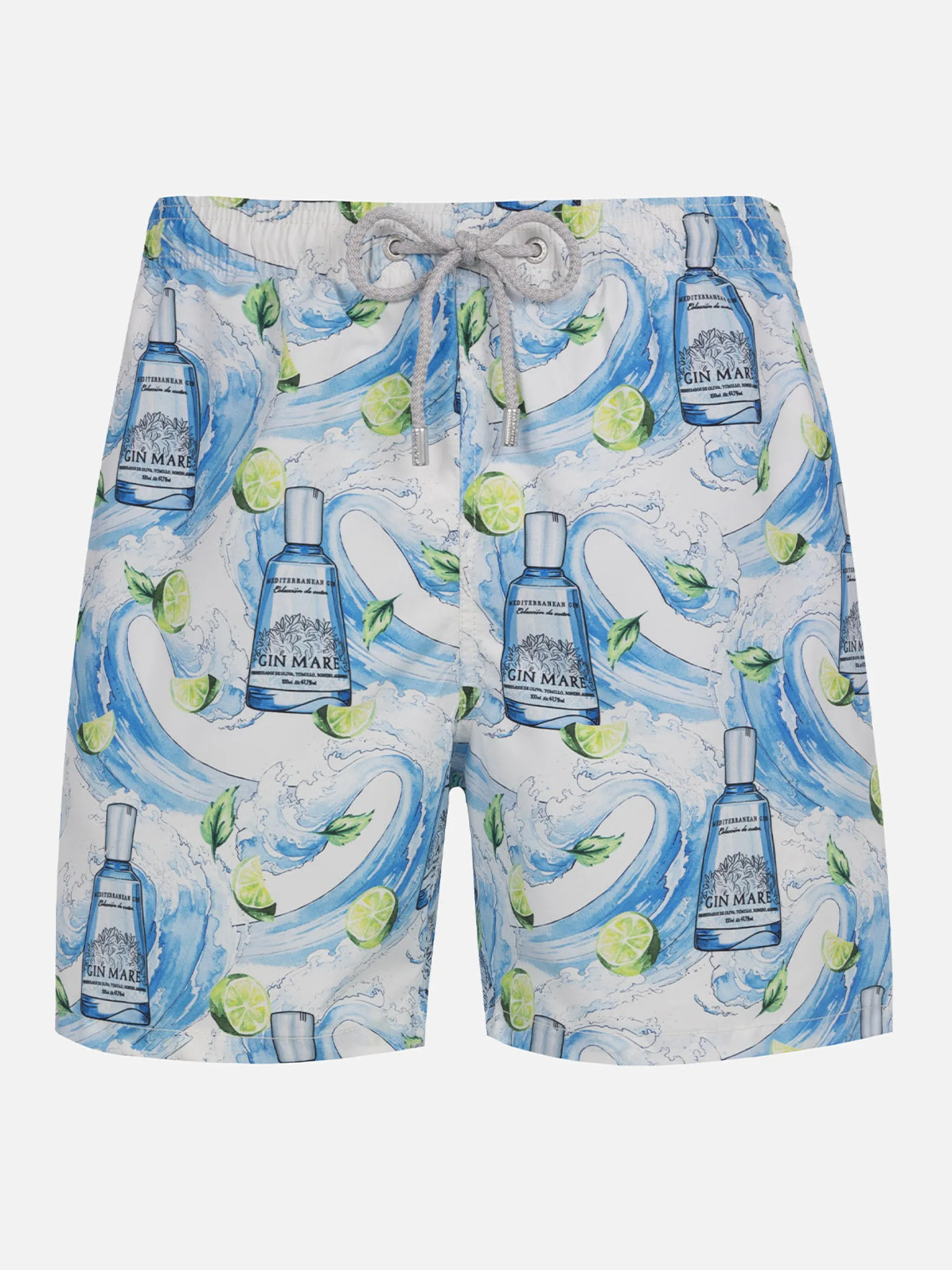 Mittellange gestreifte Gustavia-Badeshorts für Herren mit Gin-Print | GIN MARE SONDEREDITION