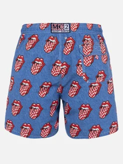 Mittellange gestreifte Gustavia-Badeshorts für Herren mit Rolling-Stones-Aufdruck | ROLLING STONES SONDEREDITION