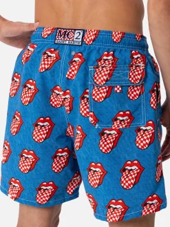 Mittellange gestreifte Gustavia-Badeshorts für Herren mit Rolling-Stones-Aufdruck | ROLLING STONES SONDEREDITION