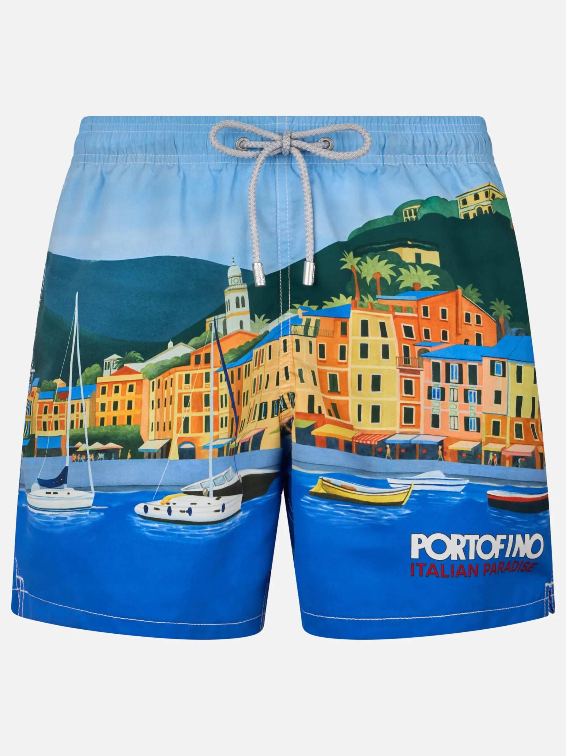 Mittellange Gustavia-Badeshorts für Herren mit platziertem Portofino-Aufdruck